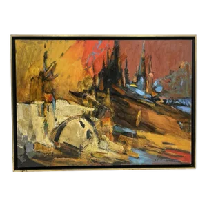 1960s Abstract Landscape Original Oil Painting by Z. Charlotte Sherman, Framed