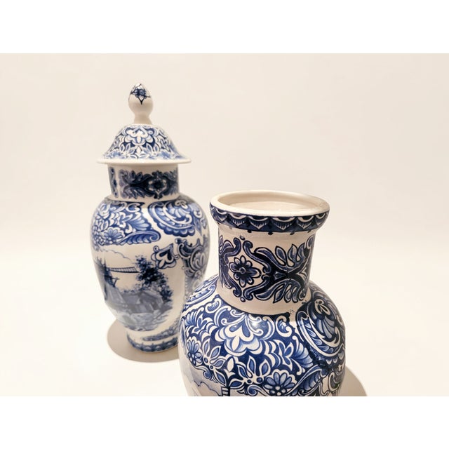Blue Vintage Blue Garniture Set in Porcelain from Delft, 1950s, Set of 3 For Sale - Image 8 of 18