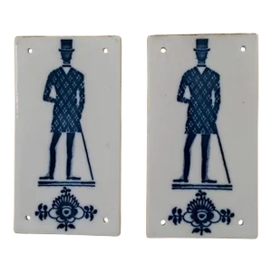 Vintage Royal Copenhagen Denmark Porcelain Gentlemen's Restroom Plaques - a Pair