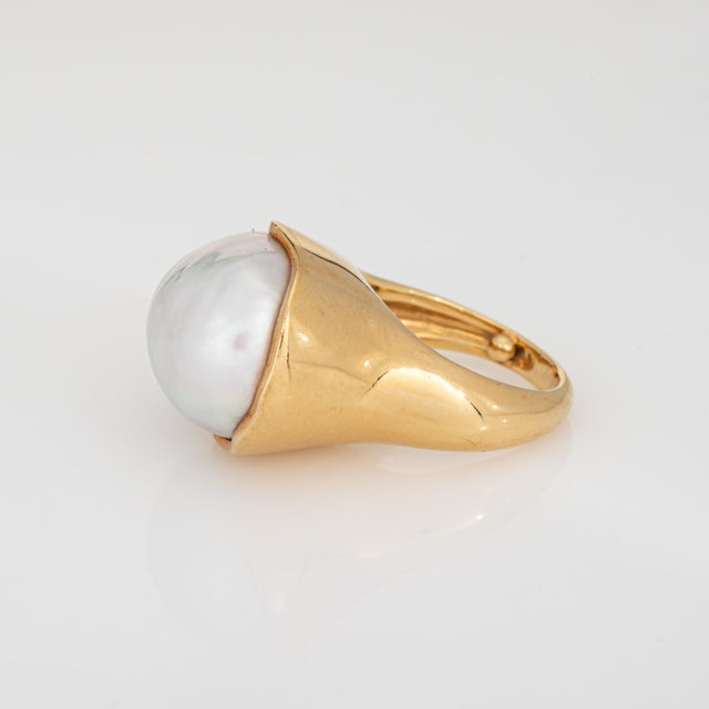 1990s 1990s Vintage Tiffany & Co Pearl Ring Elsa Peretti Sz 5.5 18k Yellow Gold Signed, Size 5.5 For Sale - Image 5 of 7