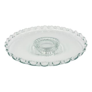 Depression Footed Glass Open Lace Edge Shallow Platter 13" Fruit Bowl For Sale