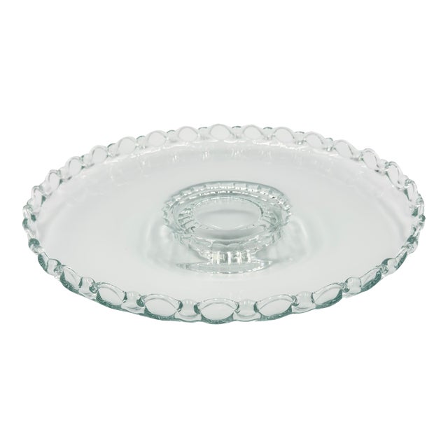 Depression Footed Glass Open Lace Edge Shallow Platter 13" Fruit Bowl For Sale