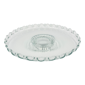 Depression Footed Glass Open Lace Edge Shallow Platter 13" Fruit Bowl