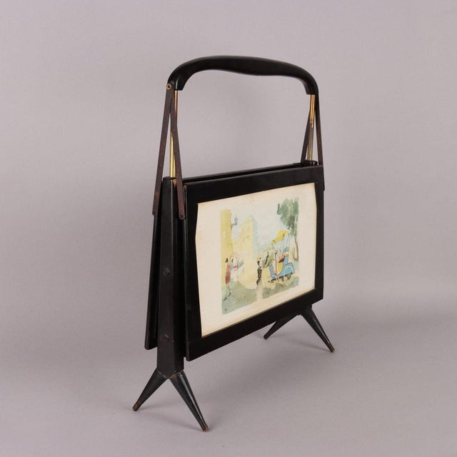 Metal Vintage Folding Magazine Rack in Wood and Brass, 1950s For Sale - Image 7 of 9
