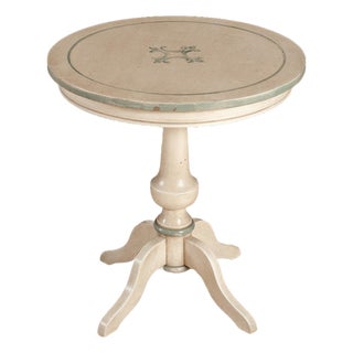 Handcrafted Italian Round Accent Table With Hand-Painted Floral Top For Sale