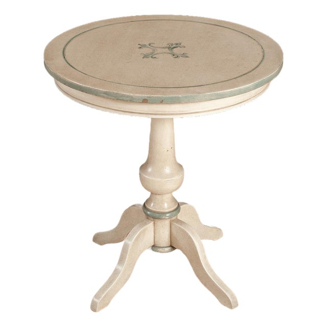 Handcrafted Italian Round Accent Table With Hand-Painted Floral Top For Sale