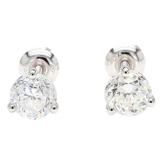Natural 2 Carat Round Diamond 14k White Gold Screw Back Martini Stud Earring For Sale