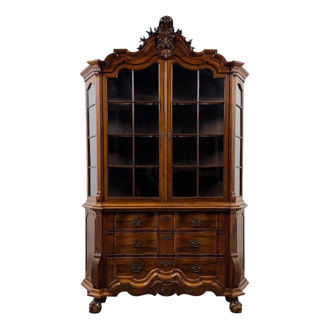 Antique Dutch Walnut Display Cabinet Vitrine with Glazed Doors For Sale