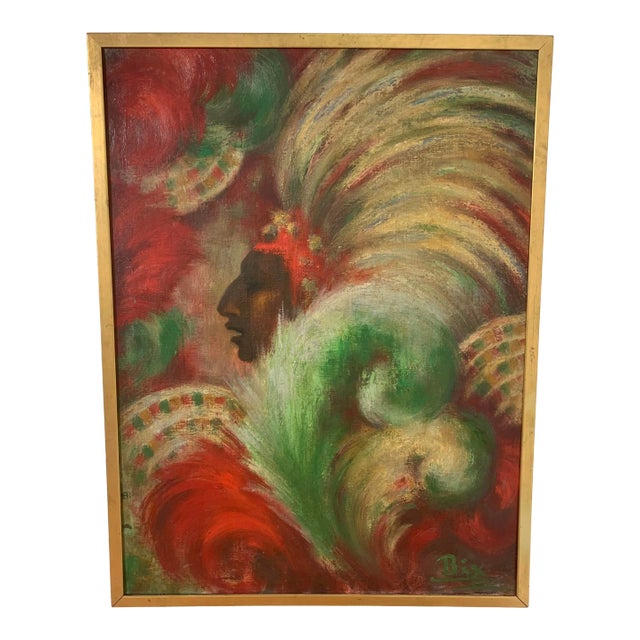 C. 1960s Portrait of a Mardi Gras Zulu Chief, Signed Bix For Sale