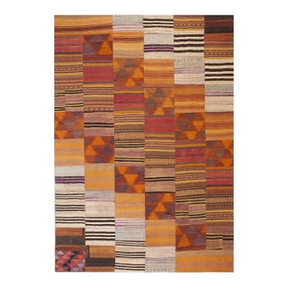 1930s Colorful Geometric Antique Turkish Village Kilim Flatweave Room Size Rug For Sale