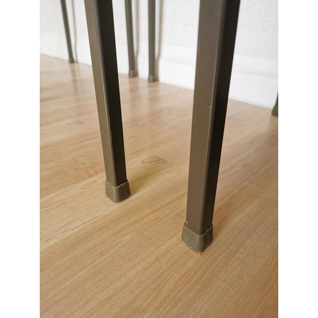 Vintage Industrial Black Metal School Chairs with Brown Fabric Seats, 1970s, Set of 4 For Sale - Image 4 of 18