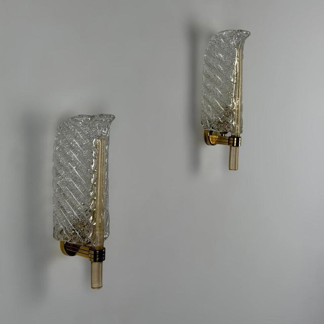 Metal Feather Murano Glass Sconces from Barovier & Toso, 1971, Set of 2 For Sale - Image 7 of 18