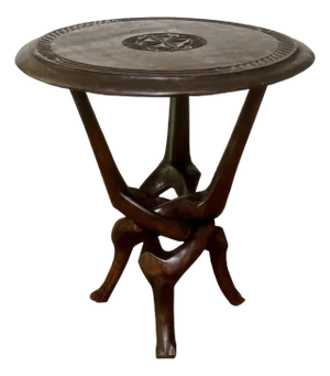 Sculptural Carved Hardwood Round African Side Table, 1960s