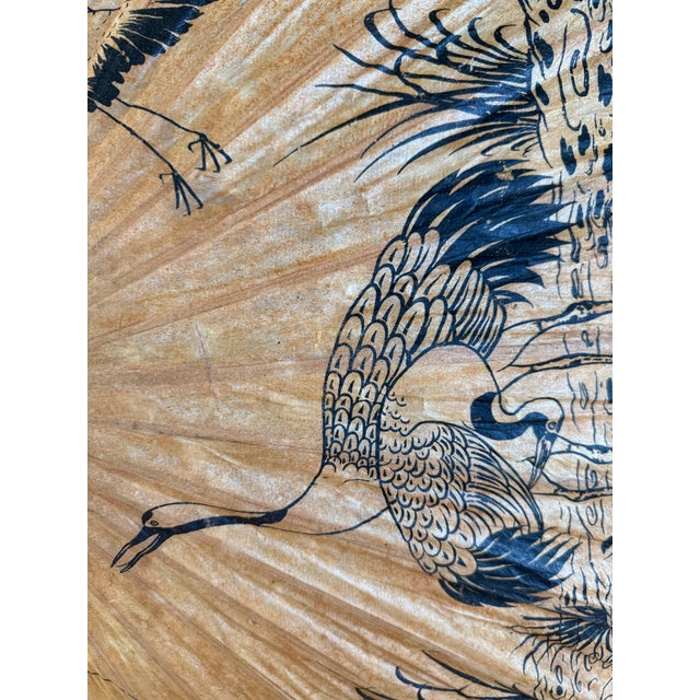 Wood Vintage Japanese Hand Painted Bamboo and Paper Parasol For Sale - Image 7 of 12