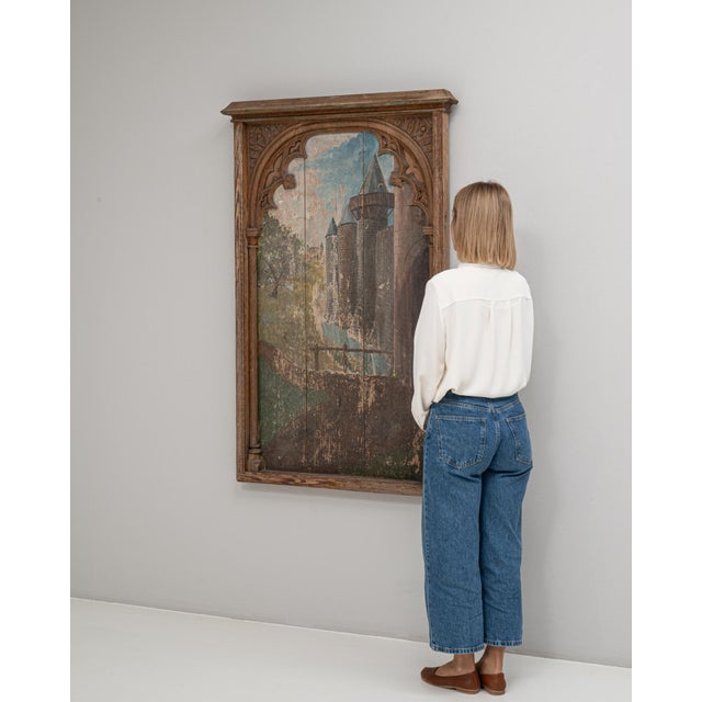 Gothic 1928 French Gothic Revival Painting with Architectural Frame For Sale - Image 3 of 18