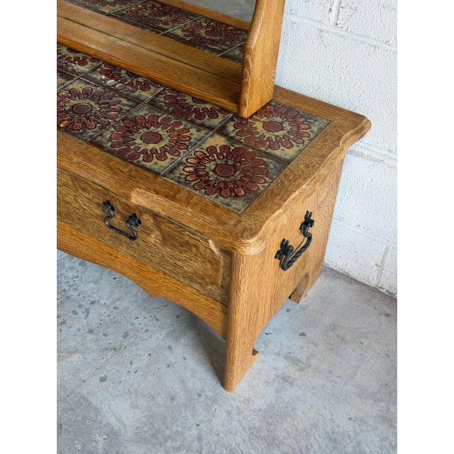 Mid-Century Modern Vintage Danish Oak Entryway Table With Mirror & Tile Top Henning Kjærnulf Style For Sale - Image 3 of 10