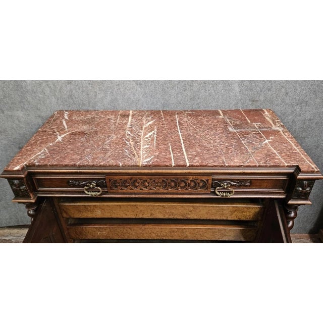 19th Century Renaissance Walnut Chest of Drawers with Doors and Marble Top For Sale - Image 4 of 14