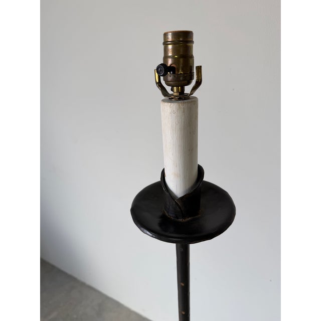 1980s Vintage Hand-Wrought Iron French Gothic / Spanish Revival Style Tripod Floor Lamps – A Pair For Sale - Image 5 of 12