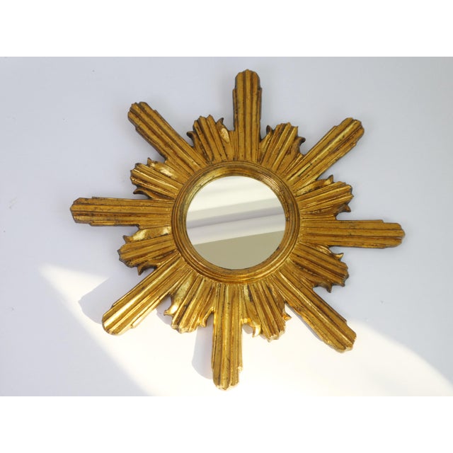 Large Mid-Century Hollywood Regency Gilt Sunburst Wall Mirror, 1960s For Sale - Image 9 of 11