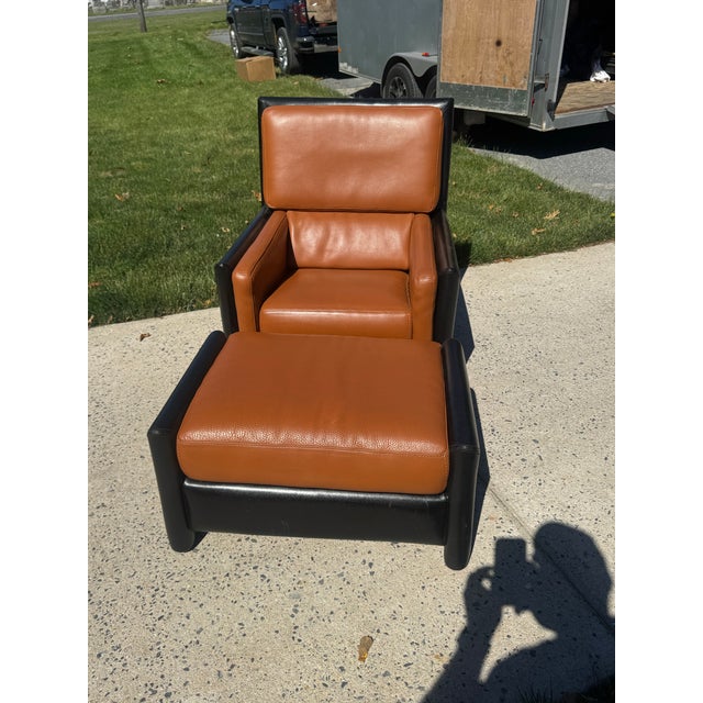 Brown Vintage Roche Bobois Leather Chair & Ottoman For Sale - Image 8 of 11