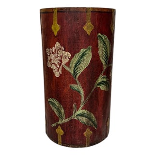 Vintage Mid Century Bentwood Hand Painted Hydrangea Pattern Umbrella Stand For Sale