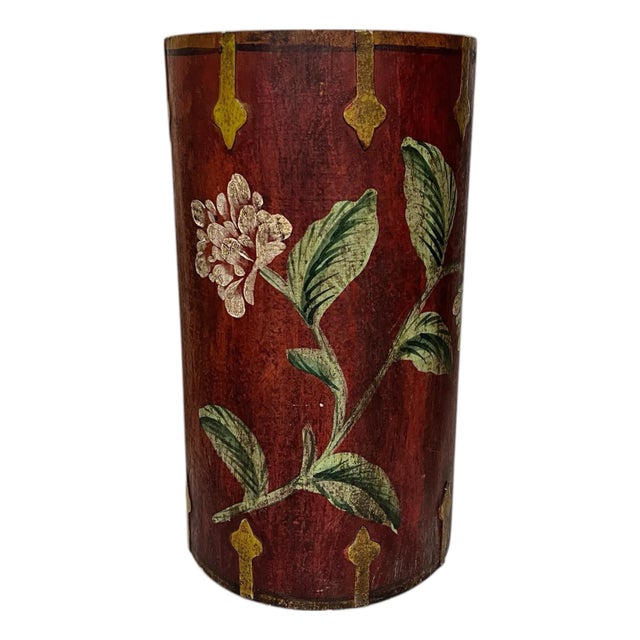 Vintage Mid Century Bentwood Hand Painted Hydrangea Pattern Umbrella Stand For Sale