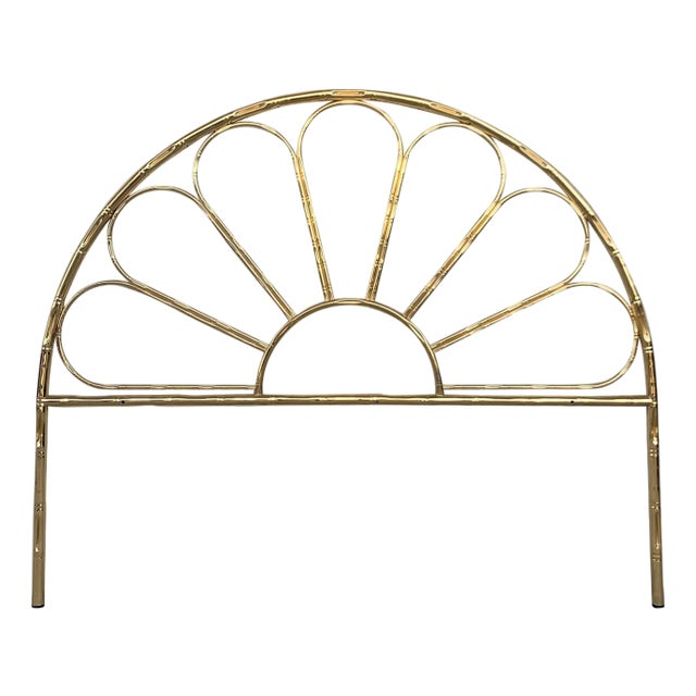 Mid-Century Modern Italian Faux Bamboo Gilt Metal Queen Headboard For Sale