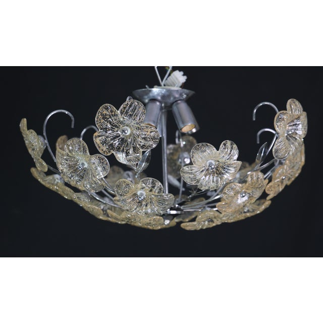 1980s Wonderful Gold and Transparent Murano Glass Ceiling Light Flower For Sale - Image 10 of 13