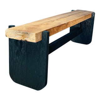 Reclaimed Walnut Top Bench With Oak Base in Ebony For Sale