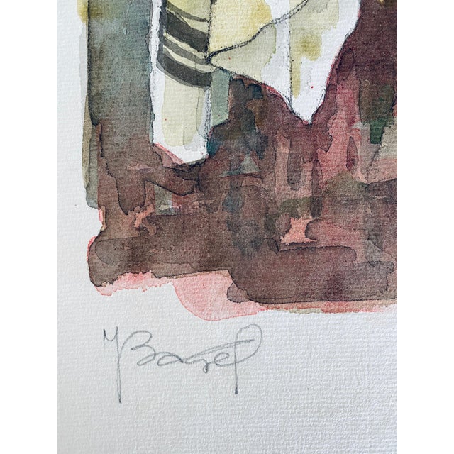 Early 20th Century Moses Bagel Bahelfer, Polish French Judaica Watercolor Gouache Painting Original Bauhaus Yiddish Art For Sale - Image 5 of 7