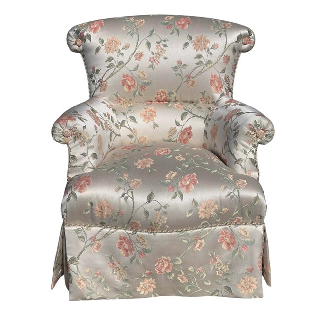 Taupe Scalamandre Silk Floral Upholstered Swivel Slipper Chair - Joanne Carson Estate - 1 of 2 For Sale - Image 8 of 8