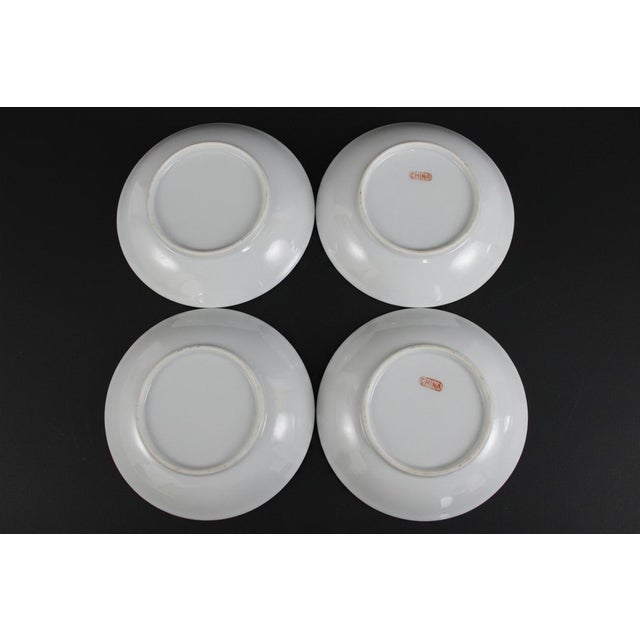 Ceramic Chinese Export Famille Rose Medallion Porcelain Tea Cup & Saucer Set of 4 For Sale - Image 7 of 18