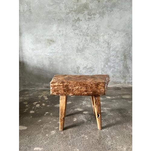 Small Organic Blond Asian Teak Quadripod Bench, Sepuluh For Sale - Image 3 of 18