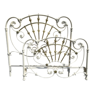 Vintage French Elliott's Designs White Iron Full Bedframe Headboard W Fb #5