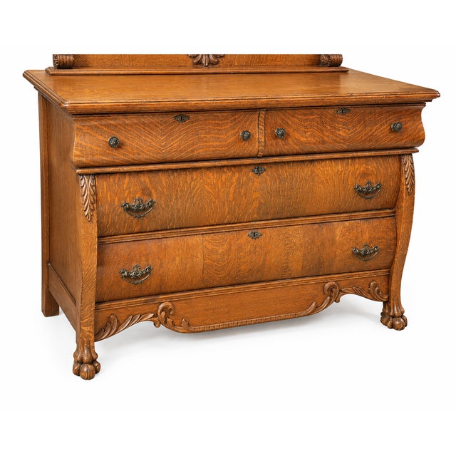 1900 - 1909 Antique American Quartersawn Oak Dresser With Mirror For Sale - Image 5 of 8