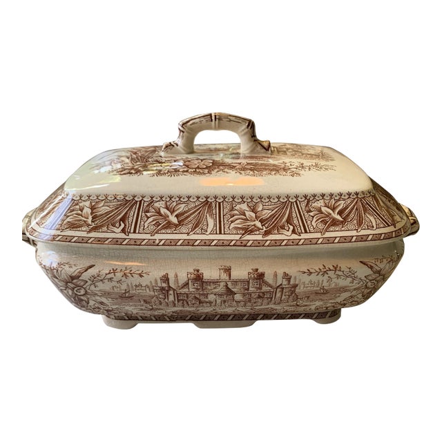 Antique English Ironstone Grindley Aesthetic Movement Transferware Tureen For Sale