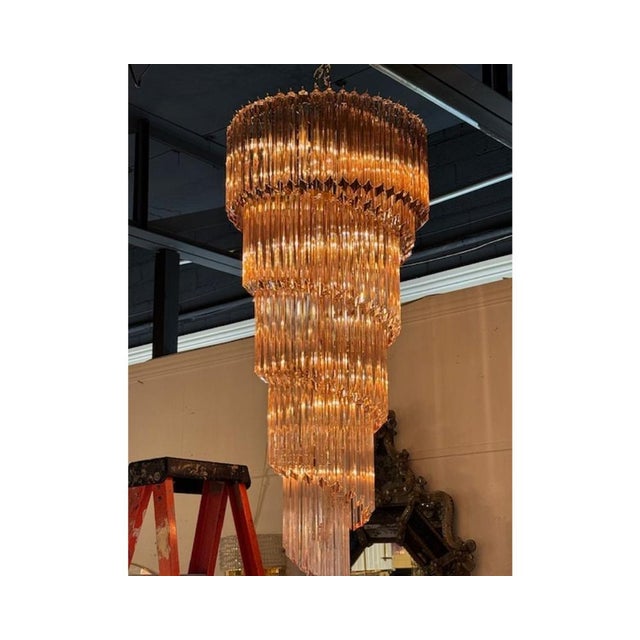 Modern Murano Pink Glass Waterfall Chandelier For Sale - Image 3 of 7