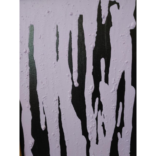 Here's a textured drip painting framed in a complimentary antique gold frame. It is titled "Spilled Lavender." Signed and...