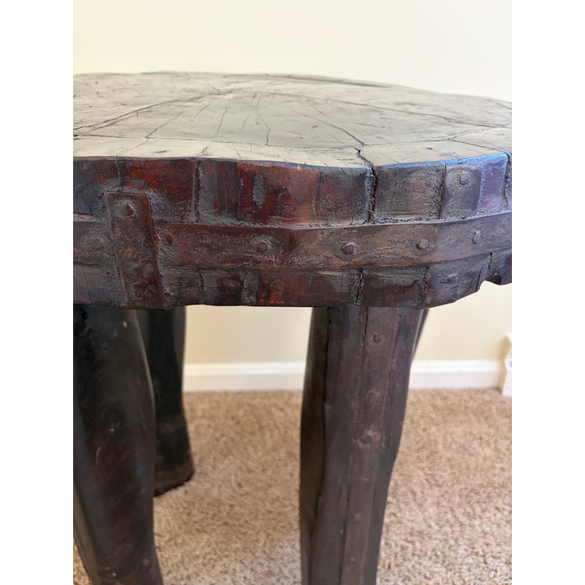 Antique Hand-Carved Wood and Iron Side Table With Sculptural Primitive Form For Sale - Image 12 of 14