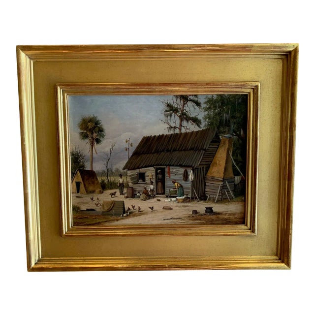 Late 20th Century Southern Homestead Landscape Oil Painting, Framed For Sale