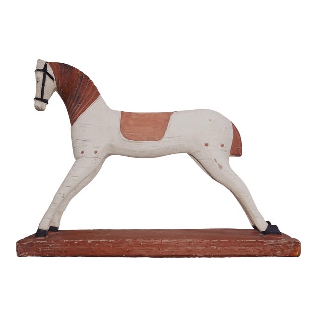 20th Century Hand Carved Folk Art Painted Wooden Horse Sculpture For Sale