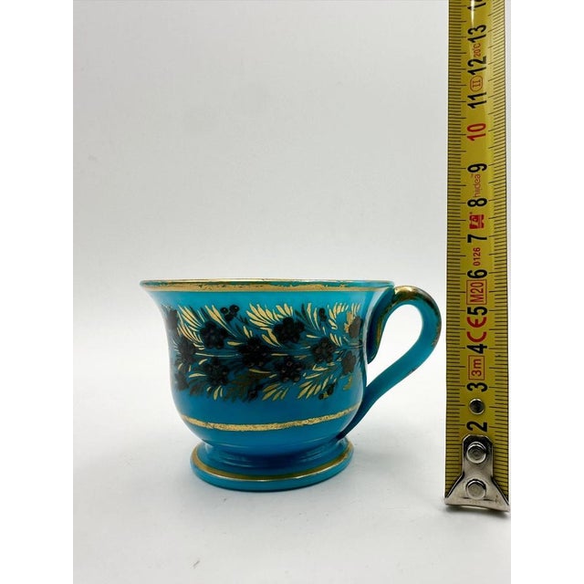 Blue Charles X Turquoise Blue Opal Saucer and Underplate Decorated with Painted Flowers and Gold Trim, 1830, Set of 2 For Sale - Image 8 of 13