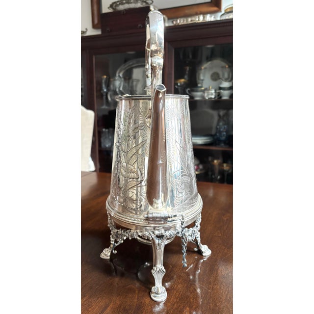 1960s Boardman & Glossop SilverPlate Tilt Top Tea Pot With Stand 15" Tall. Floral, Ferns and Butterflies For Sale - Image 11 of 12