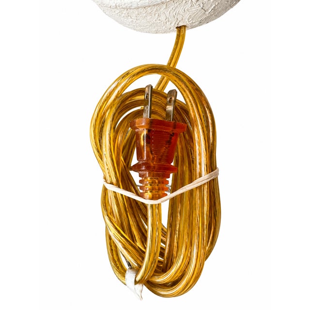 1980s White Textured Urn Table Lamp With Raised Bands and Cream Empire Shade For Sale - Image 9 of 9