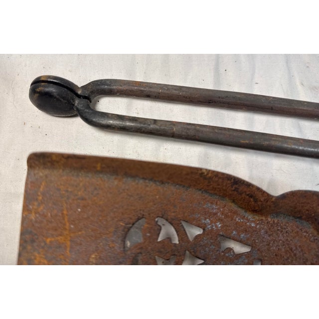 Set of 3 Antique 1800s Brass Steel Figural Dragon Fireplace Tools Poker Tong For Sale - Image 10 of 15
