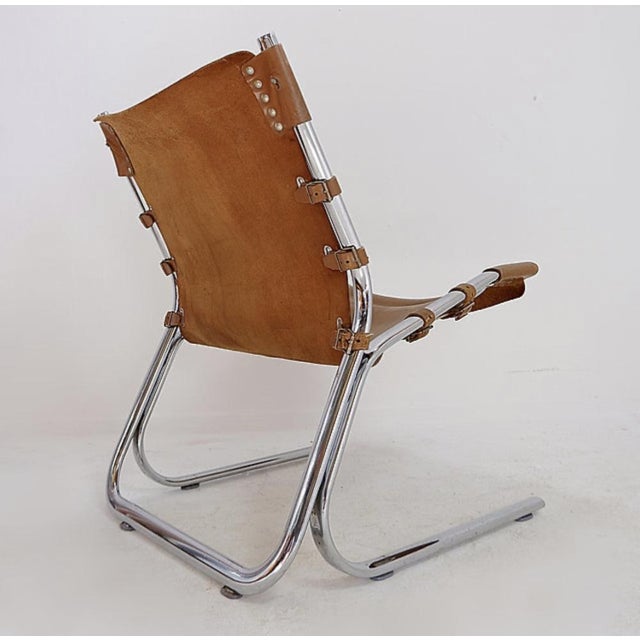 Vintage Tubular Sling Chair in Leather and Chrome, 1960s, 1969 For Sale - Image 3 of 16
