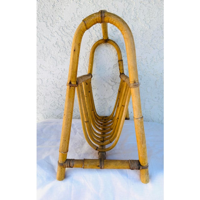 Mid-Century Modern Vintage Bent Bamboo Magazine Rack For Sale - Image 3 of 6