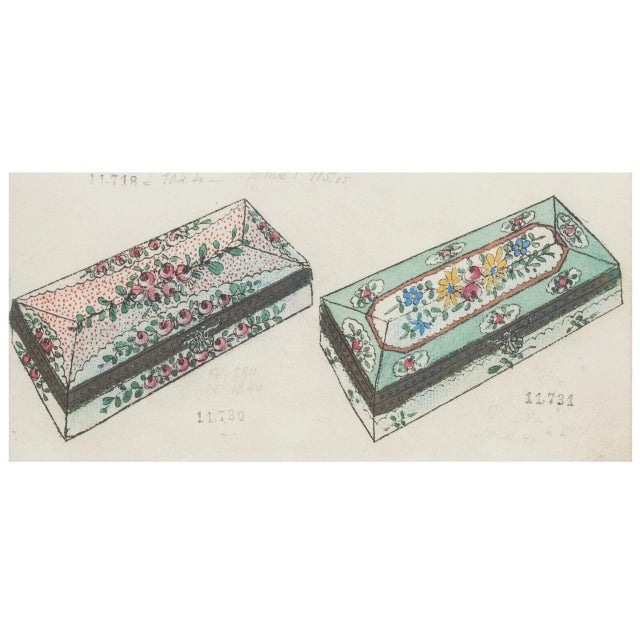 Porcelain Boxe'' 1890s is an original China ink and watercolor drawing on ivory-colored paper by Anonymous Artist of 19th...