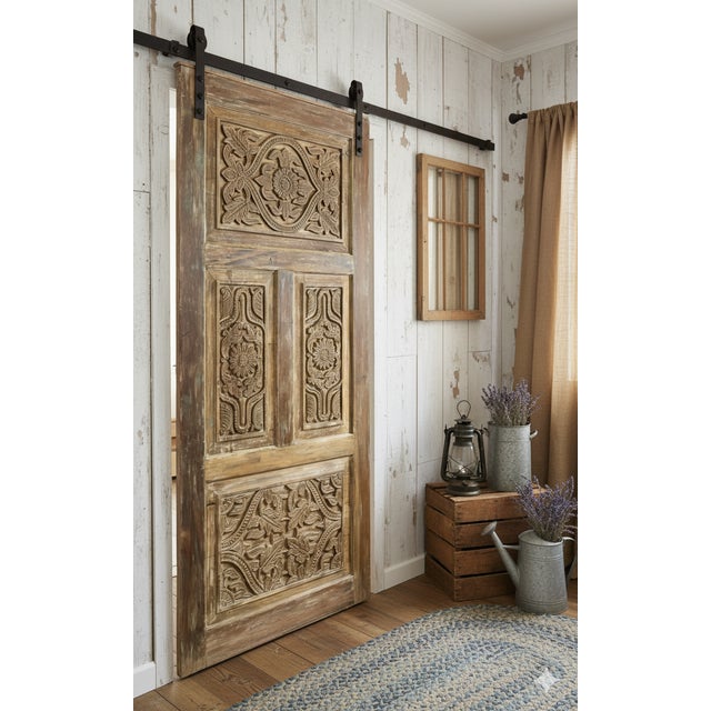 Ornate Vintage Carved Barn Door | Reclaimed Wood Statement Door Panel 80x36 For Sale - Image 4 of 4