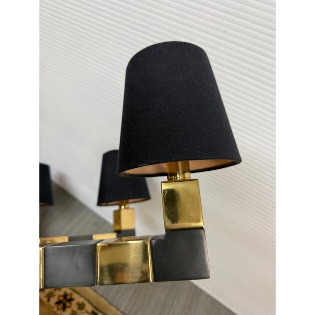 Custom Black + Gold Eight Light Chandelier For Sale In San Francisco - Image 6 of 12